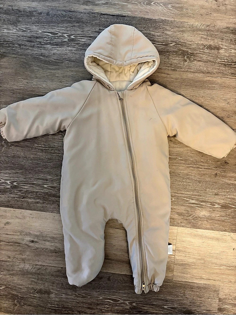 Hooded Baby One-Piece Snowsuit in Cream, size 18-24 months